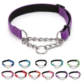 LOS ANDES Dog Choke Collar Martingale Collar with Limited Chain Strong Nylon Collar with Soft Padded No Pull Reflective Training Collar for Large, Medium and Small Dogs(S:Neck 25-45cm,Purple)