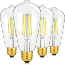 4-Pack Vintage 8W ST64 LED Edison Light Bulbs 100W Equivalent, 1400LM 5000K Daylight White, E26 Base Filament Light Bulbs, CRI 90+, Antique Glass Style, Great for Bathroom Office, Non-Dimmable