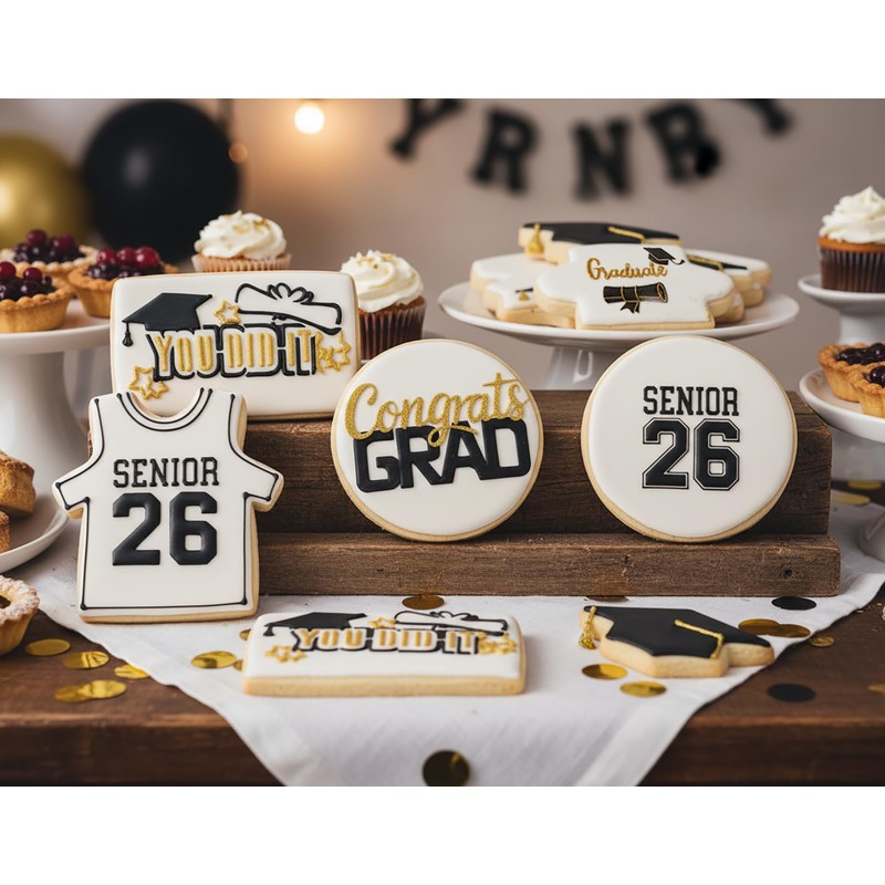 Class of 2026 Graduation Cookie Stencils, 4X4In12Pcs Style-Congrat GRAD/Mortarboard/Diploma/Done/You Did