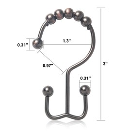DadyMart Shower Curtain Hooks Rust Resistant Shower Curtain Rings Metal Double Glide Rollers Shower Hooks for Bathroom Shower Curtain Rods Curtains, Set of 12, Bronze
