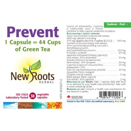 New Roots Herbal - Prevent - 30 capsules - 1 Capsule Equals 44 Cups of Green Tea
