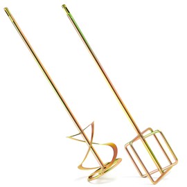 MorningRo 2 Pcs Paint Mixer for Drill 5 Gallon Buckets Paddle Mixer Stirrer Attachment Rustproof Zinc Plated Steel Stirring Sticks for Resin Concrete, and More(Gold,Square Handle)
