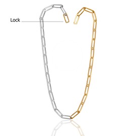 LeCalla Solid 925 Sterling Silver Dual Tone Chain Necklace Hypoallergenic Handmade Italian Paperclip Links Chain Necklace for Women 18 Inches