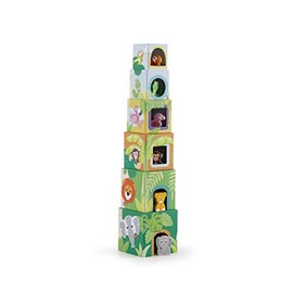Trudi Sevi Savana Stackable Cubes-12 Pcs Wooden Construction Toy Set, Hand-Painted Multicolor Blocks for Kids, Develops Creativity, Manual Skills, and Logical Thinking, Safe & Non-Toxic, 19.5x18x18 cm