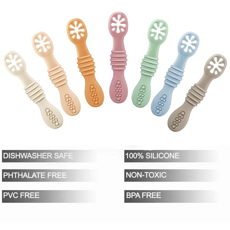 PandaEar 7 Pack Baby Spoons, Soft Silicone Self-Feeding Utensils for