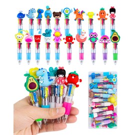 Pack of 20 Multicoloured Ballpoint Pens 4 in 1 Mini Multicoloured Pens Creative Cute Cartoon Pen 4 Colours Retractable Ballpoint Pen for Office School Supplies for Children Students Homework School