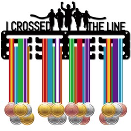 CREATCABIN Running Medal Holder Medal Hanger Display Rack Sports Metal Hanging Awards Iron Small Mount Decor for Wall Home Badge Running Marathon Medalist Black 11.4 x 5.1 Inch-I Crossed the Line