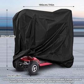 Mobility Scooter Cover, Waterproof Cover for Mobility Scooter, 210D Oxford Scooter Cover, Universal Tarpaulin for Mobility Scooter, Rain Cover, Wheelchair Protective Cover (190 x 71 x 117 cm)