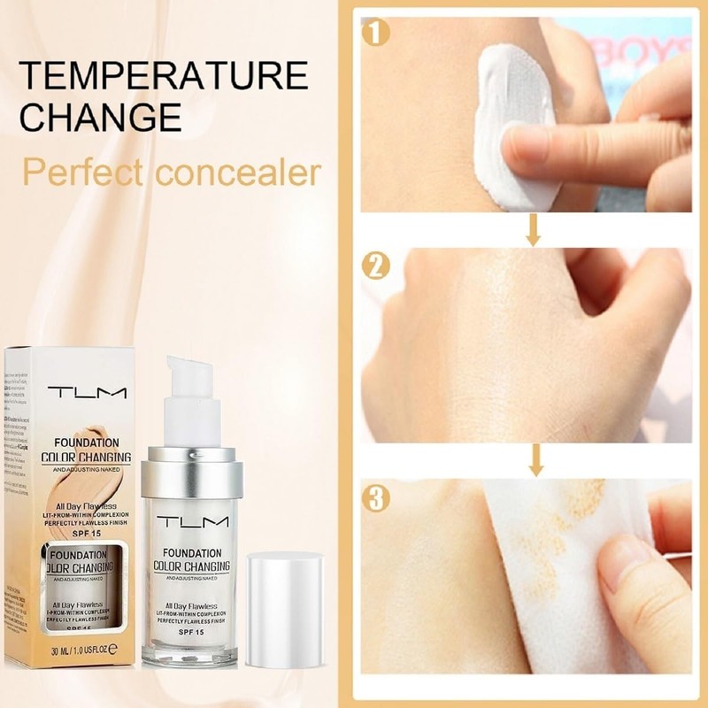TLM Color Changing Foundation, Moisturizing Warm Skin Flawless Full Coverage