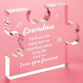 Funnli Gifts for Grandma Acrylic Puzzle Plaque - Grandma Christmas Birthday Gifts - 3.35 x 2.76 Inch Desk Decorations - Anniversary Mothers Day Birthday Gifts for Grandma from Grandchildren