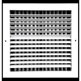 HVAC Premium 10''w X 10''h Aluminum Double Deflection Adjustable Air Supply HVAC Diffuser - Full Control Vertical/Horizontal Airflow Direction - Vent Duct Cover [Outer Dimensions: 11.6''w X 11.6''h]