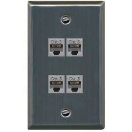 RiteAV - 4 Port Cat6 Female-Female Wall Plate - Flat [Stainless Steel]