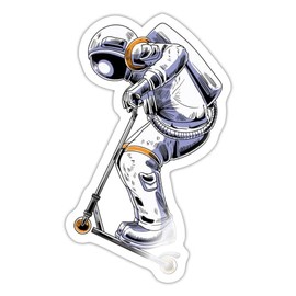 Spreadshirt Scooter Kickroller Fahrer Scootering Astronaut Sticker, max. 10 x 10 cm, 10 x 10 cm, Weiß glänzend