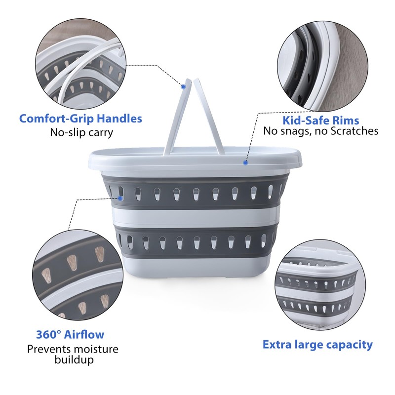 Monozuki Collapsible Plastic Laundry Basket 10.6 gallon(40L) Eco-recycled material- Foldable