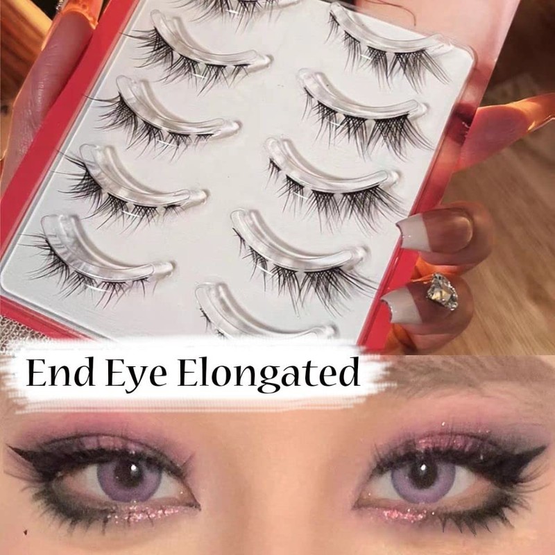 5 Pairs Cat Eyes Fox Eyelashes 3D Natural Look Transparent