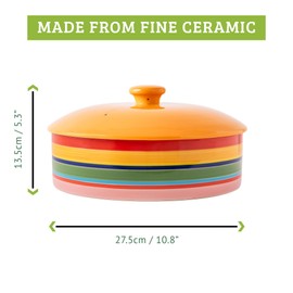 Chef Tacos Ceramic Tortilla Warmer with Lid, Colorful Tortilla Holder, Rainbow Tortilla Storage Container, Ceramic Tortilla Holder with Lid, Container for Roti, Pancakes (10-Inch, 25.4 cm)