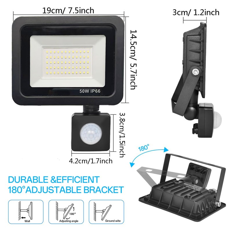 HANNAHONG LED Flood Light Outdoor,6500K Security Lights, Plug in Motion