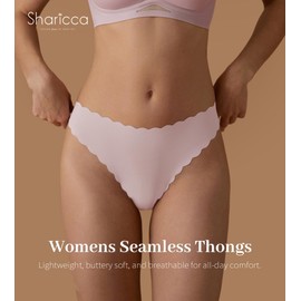 SHARICCA Womens Seamless Thongs No Show Underwear Soft Ribbed Invisible Panties Wave Edge Multi Pack,7P03,XS