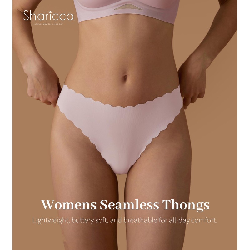 SHARICCA Womens Seamless Thongs No Show Underwear Soft Ribbed Invisible