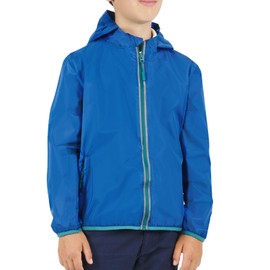 PERLETTI Children's Rain Jacket 6 7 8 9 10 11 Years – Foldable Rain Poncho Girls Boys with Hood and Waterproof Zip, blue