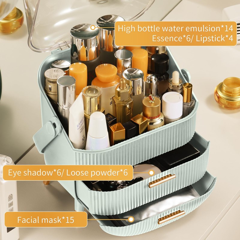 CANITORON Makeup Organizer with 2 Drawers and Brush Storage Box,