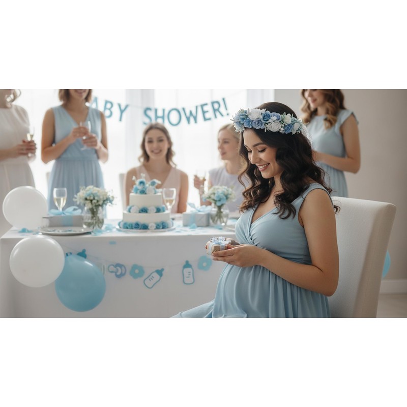 PoshMyra Dusty Blue Flower Crown for Women Bride Birthday Gift