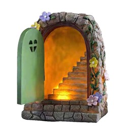 Tree Door and Window Tree Huggers, Glow in Dark Gnome Fairy House, Solar Miniature Fairy Tale Opening Door Sculptures for Yard Art Garden Statues Lawn Ornament Decoration (Colorful, One Size)