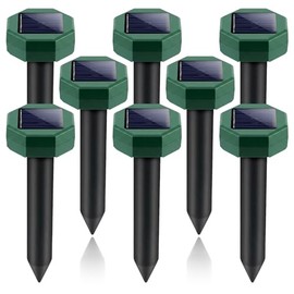 8 Packs Mole Repellent Solar Powered, Ultrasonic Gopher Deterrent Outdoor, Sonic Spikes for Snake Chipmunk Vole Control, IP65 Waterproof Pest Repeller Stakes for Lawn Yard Garden