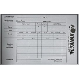 Score Card for Kwik Goal Soccer Coach Referee Gear Score Sheets