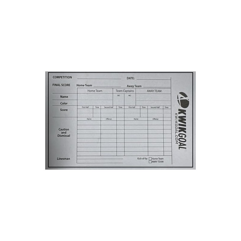 Score Card for Kwik Goal Soccer Coach Referee Gear Score