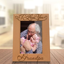 KATE POSH I Love You Grandpa, Grandparent's Day, Best Grandpa Ever, Grandpa & Me, Engraved Natural Wood Picture Frame from Granddaughter, Grandson (4x6 Vertical)
