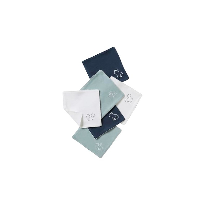 Vertbaudet Pack of 6 Baby Wash Cloths Pack Grey Blue