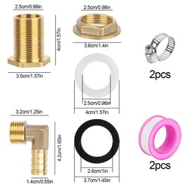 elthmpr Brass Tank Fitting - Pack of 2 Barrel Fittings 3/4 Inch Water Butt Feedthrough with Hose Clamps Water Band for Taps, Water Tanks and Water Butt