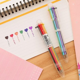WUDQIJI Multicoloured Ballpoint Pens Pack of 12 Retractable Ballpoint Pens 6-in-1 Multicoloured Pens 6 Colours Multicoloured Pens 0.7 mm Nib Ballpoint Pen for Drawing Writing