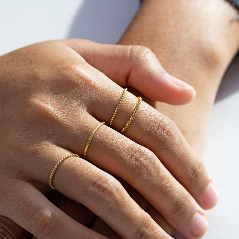 Me&Hz 14K Gold Plated Stacking Rings for Women 1mm Ultra