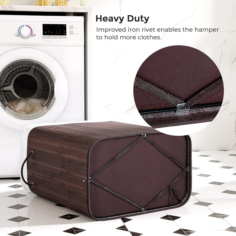 SONGMICS Laundry Hamper with Lid, Bamboo Launry Basket with Handles,