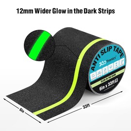 360Tronics Anti Slip Safety Grip Tape, 6" x 33ft Non-Slip High Traction Tapes with Green Glow in The Dark Strip Non Skid Tape Waterproof for Indoor Outdoor Stair Tread Step Ramps
