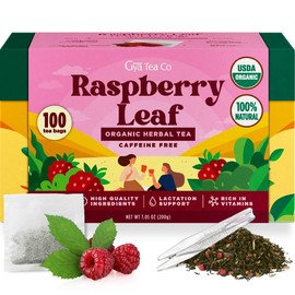 Gya Tea Co Organic Raspberry Leaf Herbal Tea Bags (100 Bags) - Decaf Red Raspberry Leaf Tea Bags for Lactation Support - Pure Leaf Raspberry Tea Bags Tea Gifts Fruit & Herbal Tea Blends