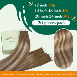 Easyouth Tape in Extensions Human Hair Brown Balayage Tape in Hair Extensions Dark Brown to Ash Brown Mixed Medium Blonde Human Hair Extensions Tapes in Silky and Straight 20Inch 20Pcs 50G