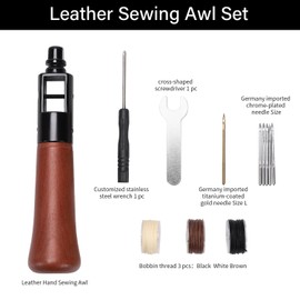 WUTA Leather Sewing Machine Hand Sewing Machine Speedy Stitcher for Leather Craft Hand Sewing Machine Leather Sewing Needles Set with 10 Small Chrome Plated Needles (Black, White, Brown, 1 Roll of