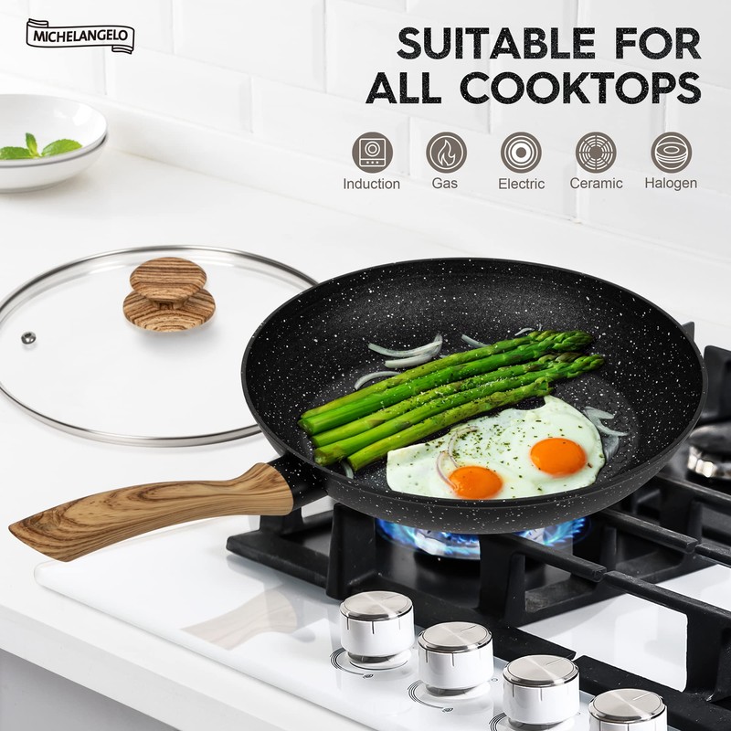 MICHELANGELO Nonstick Frying Pan with Lid, 8 Inch Frying Pans