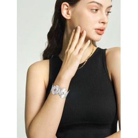 WOWORAMA Silver Butterfly Bracelet for Women Stainless Steel Chunky Cuff Bangle Bracelets Trendy Butterfly Statement Bracelet Adjustable Wide Arm Cuffs