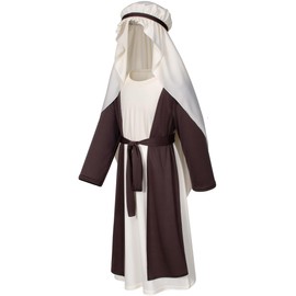 Irtysh Kids Biblical Saint Joseph Costume Jesus Robe Fancy Dress Sherherd Costume Staffs Headwrap Hat Waist Rope Set(Brown 140)