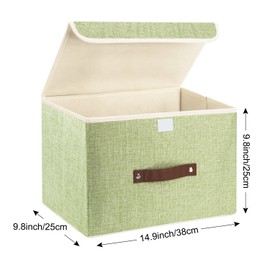 TYEERS Collapsible Storage Boxes, Washable Fabric Storage Bins with Lids, 14.9x9.8x9.8 inches, 3 Pack, Green