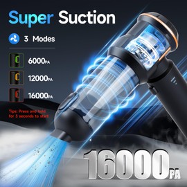 Nvrtio Handheld Vacuum Cleaner Cordless 4-in-1 16000 PA High Power Portable Rechargeable 3-Modes Vacuum Cleaner for Car, Home, Pet, Office（Black