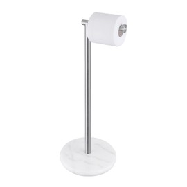 KES Toilet Paper Holder Stand, Freestanding Toilet Paper Roll Holder with Modern Natural Marble Base, White Freestanding Toilet Tissue Holder SUS304 Stainless Steel Brushed Finish BPH284S1-2