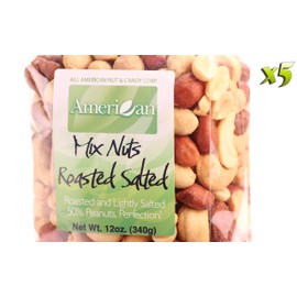 (Five) 12oz Gourmet Style Bags of Roasted Salted Mixed Nuts with 50% Peanuts [60oz. / 3¾ lbs.]