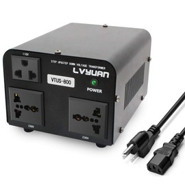 LVYUAN Voltage Converter Transformer 800 Watt Step Up/Down Convert from 110V-120V to 220V-240Vt and from 220V-240V to 110V-120V with 2 US outlets, 2 Universal outlets, Resettable Circuit Breaker