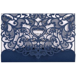 Wedding Invitation Card 30 Pack Eleva Laser Cut Wedding Invitations Kit, with Blank Printable Paper and Envelopes, Navy Blue