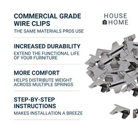 House2Home 40 Pack Upholstery Stay Wire Clips for Sofa, Couch, and Chair Spring Repair, Includes Instructions, Connectors to Attach Springing Wire to Springs